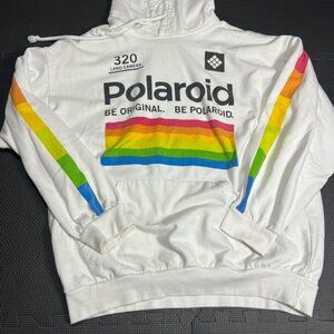 Polaroid 320 Land Camera White Hoodie XL Rainbow Graphic Cotton